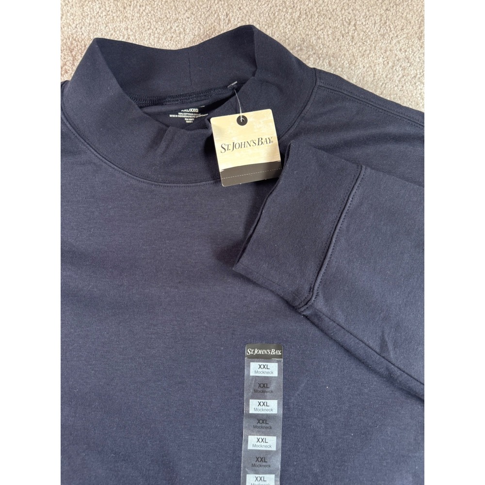 St. Johns Bay Mens XXL Navy Blue Mockneck Long Sleeve 100% Cotton Shirt 70945-1